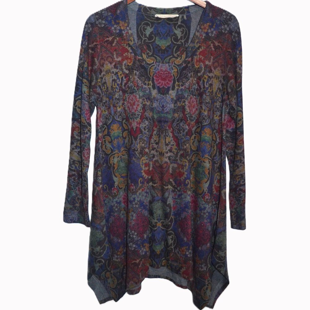 Soft Surroundings Floral Knit Tunic Medium Asymmetrical Hem Colorful Cozy Casual